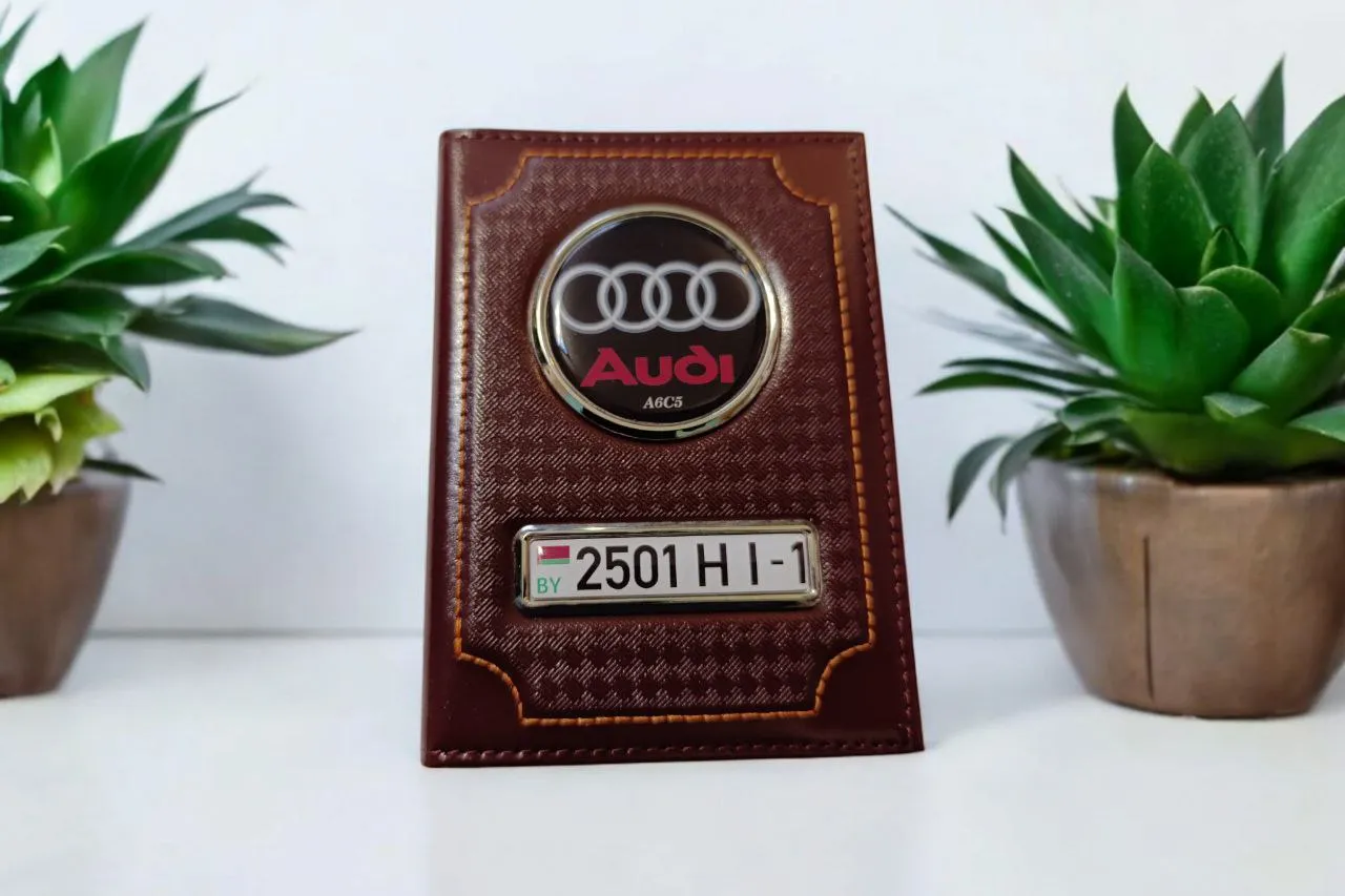 Обложка для автодокументов графит-бордо